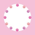 Vector Light Pink Baby Girl Birthday Party Pom Poms Circle Set and Round Frame. Great for handmade cards, invitations