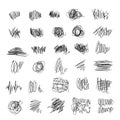 Vector light set of hand drawn scribble line shapes. Scribble brush strokes. Logo design elements. Chaos doodle paiting Royalty Free Stock Photo