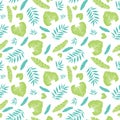 Vector light tropical summer hawaiian seamless pattern with tropical green plants and leaves on navy blue background