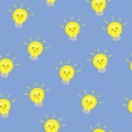 Vector lightbulb lamp cute kawaii seamless pattern background