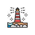 Vector lighthouse fisgard, Victoria, Canada flat color line icon.