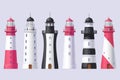 Vector Lighthouse, light house, beacon set Royalty Free Stock Photo