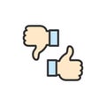 Vector like, dislike, thumbs up and down, feedback flat color line icon.