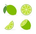 Vector lime slice green illustration lemon isolated half fruit lime. Fresh green cut citrus icon Royalty Free Stock Photo