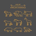 Vector line african animals icon set.