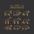 Vector line african animals icon set.