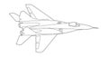 Vector line art airplane design. Military plane black contour outline sketch illustration isolated on white background