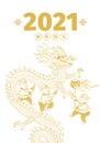 Vector line art banner with a illustration of Chinese performing a Dragon Dance. Chine spring festival