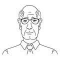 Vector Line Art Business Avatar - Old Bald Man in Shirt and Necktie