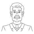 Vector Line Art Business Avatar - Old Moustached Man in Suit