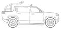 Vector line art car, concept design. Vehicle black contour outline sketch illustration isolated on white background