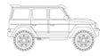 Vector line art car, concept design. Vehicle black contour outline sketch illustration isolated on white background.
