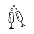 Vector line art icon of two glasses with champagne