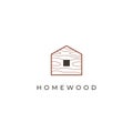 Vector line art logotype of wooden house. Abstract logo design for construction company or interior design studio