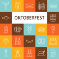 Vector Line Art Modern Oktoberfest Beer Holiday Icons Set