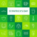 Vector Line Art Modern Saint Patrick Day Icons Set Royalty Free Stock Photo