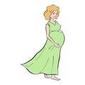 Vector line art pregnant woman isolated on white background. Female waiting for a child for babycare site, birthing center,