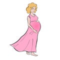 Vector line art pregnant woman isolated on white background. Female waiting for a child for babycare site, birthing center,