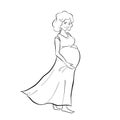 Vector line art pregnant woman isolated on white background. Female waiting for a child for babycare site, birthing center,