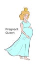 Vector line art pregnant woman isolated on white background. Female waiting for a child for babycare site, birthing center,