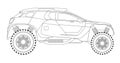 Vector line art rally car concept design. Vehicle black contour outline sketch illustration isolated on white background Royalty Free Stock Photo