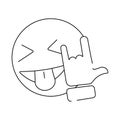 Vector Line Art Rock Gesture. Line rock n roll emoji or icon fun. Hand and face