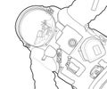 Vector line art spaceman design. Cosmonaut black contour outline sketch illustration isolated on white background