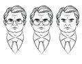 Vector line art style illustration of a serious face of adult man.