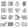 Vector line bank icons set Royalty Free Stock Photo