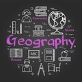 Vector line black round school subject of geography Royalty Free Stock Photo