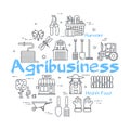 Vector blue banner linear concept - Agribusiness Farm