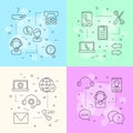 Vector line call support center icons infographic concept illustration