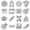Vector Gray Line Car Parts Icons Set
