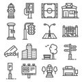 Vector line city elements icons set on white background Royalty Free Stock Photo