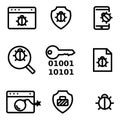 Vector line computer virus icon set Royalty Free Stock Photo