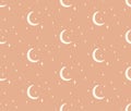 Vector Line Cosmic Seamless Pattern, Moon, Stars