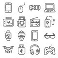 Vector line Devices and gadgets icons set. Royalty Free Stock Photo