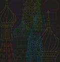 Vector line drawing illustration moscow city night Royalty Free Stock Photo