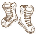 Vector line drawing of a pair of hiking boots Royalty Free Stock Photo