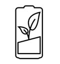 Vector line eco icon for renewable. Sustainable, renewable and eco friendly energy symbol. Battery and leaves. Natural