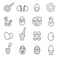 Vector line egg icon set. Chicken and eating eggs linear icons Royalty Free Stock Photo