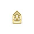 Vector line emblem of plant with leaf. Golden logo of growth