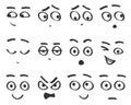 Vector line emoji cartoon faces set. Funny avatar emotions isolated.