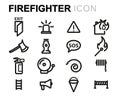 Vector line firefighter icons set