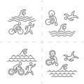 Vector line and flat triathlon logo and symbol.