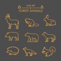 Vector line forest animals icon set.