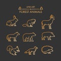 Vector line forest animals icon set.