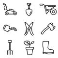 Vector line gardening icons set Royalty Free Stock Photo