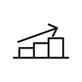 Vector line icon arrow on graph symbol of business growth. Increase in finance with a design infographic of money and success. Bar