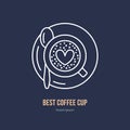Vector line icon of coffee cup. Coffee shop linear logo. Outline symbol of espresso, cappuccino, americano for cafe, bar Royalty Free Stock Photo